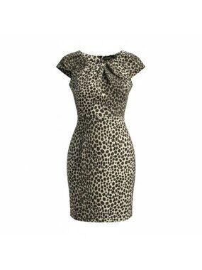 Samantha Sung Rachel Animal Print Fit Flare Chic Midi Dress Womens 6 Brown/Beige